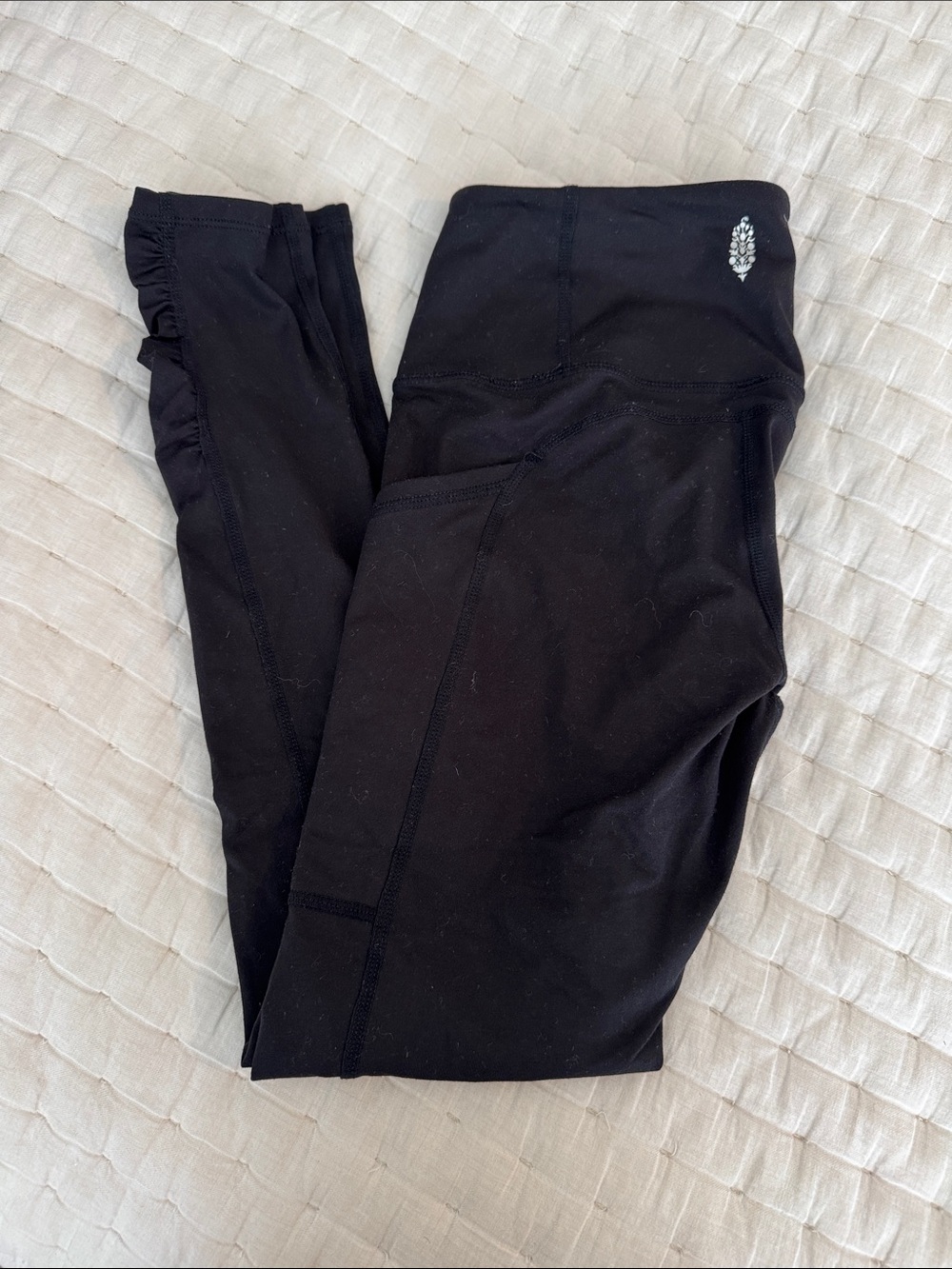 Free People Women’s Black Leggings with Side Ruffle